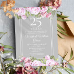 Invitation 25e anniversaire Mariage d'argent Floral Rose<br><div class="desc">25e anniversaire Mariage d'argent invitation à la floraison Rose avec de jolies guirlandes roses. Cette élégante invitation vintage peut être personnalisée avec vos informations spéciales de célébration de 25 ans,  avec un arrière - plan en argent à l'envers. Conçu par Thisisnotme©</div>