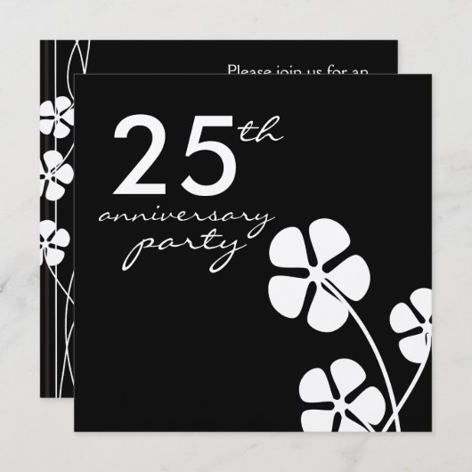 Invitation 25e anniversaire Mariage d'argent noir et blanc (Devant / Derrière)