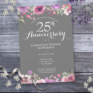 Invitation 25e anniversaire Mariage d'argent Pays floral