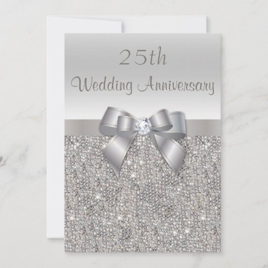 Invitation 25e anniversaire Mariage d'argent Sequins et Bow (Devant)