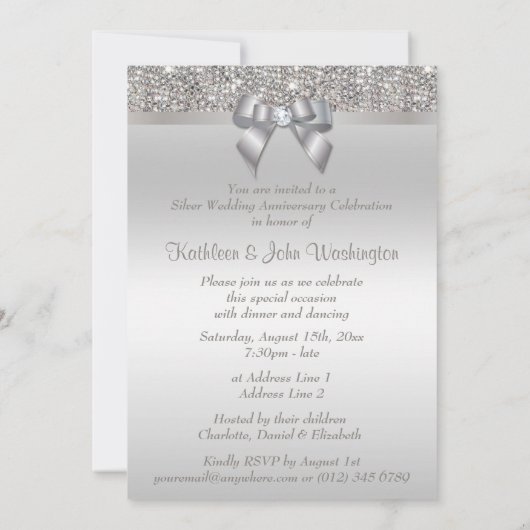 Invitation 25e anniversaire Mariage d'argent Sequins et Bow (Dos)