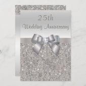 Invitation 25e anniversaire Mariage d'argent Sequins et Bow (Devant / Derrière)