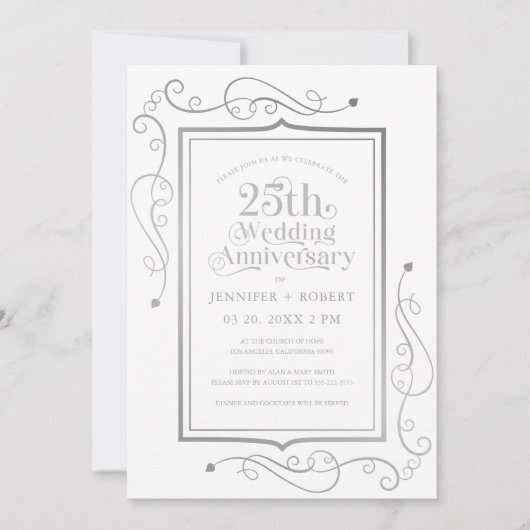 Invitation 25e anniversaire Mariage de la trame en argent (Devant)