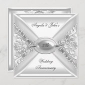 Invitation 25e anniversaire Mariage Elégant argent blanc (Devant / Derrière)