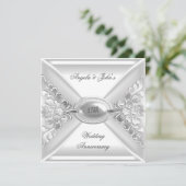 Invitation 25e anniversaire Mariage Elégant argent blanc (Debout devant)