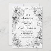 Invitation 25e anniversaire mariage florals argent luxe (Devant)