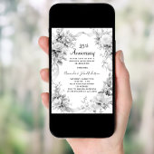 Invitation 25e anniversaire mariage florals argent luxe