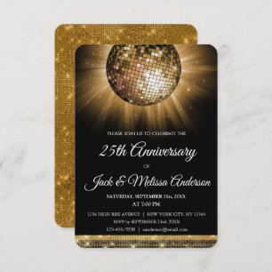 Invitation 25e anniversaire Mariage Gold Disco Ball