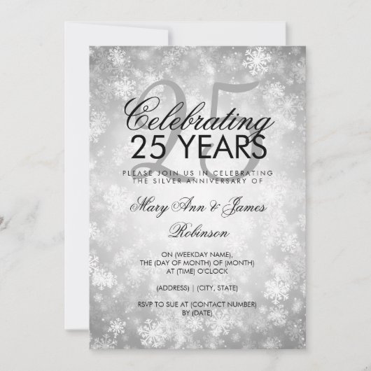 Invitation 25e anniversaire Mariage hiver Wonderland Argent (Devant)