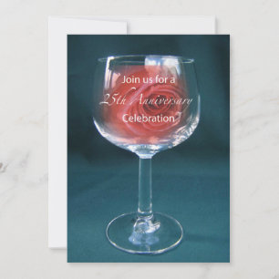 Invitation 25e anniversaire Mariage Rose Wineglass