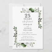 Invitation 25e anniversaire Mariage Verdure Floral Monogramme (Devant)