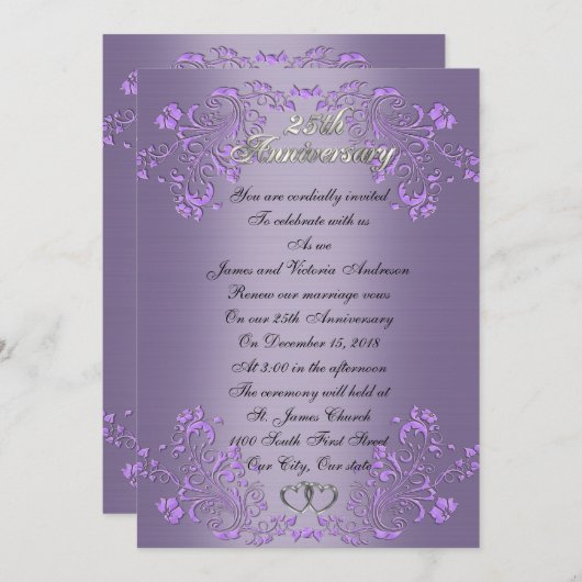 Invitation 25e anniversaire Mariage vow renouvellement Lavend (Devant / Derrière)