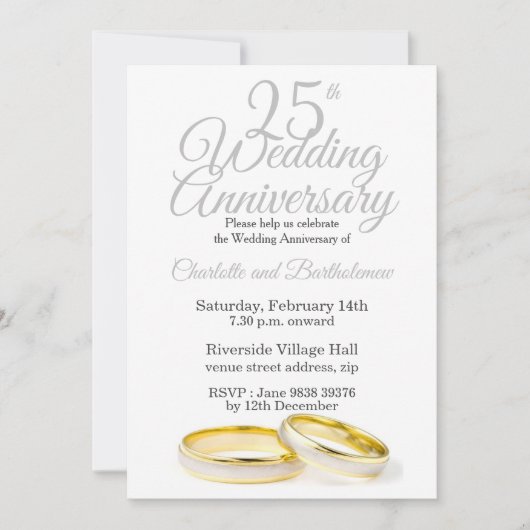 Invitation 25e anniversaire minimaliste du Mariage (Devant)