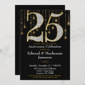 Invitation 25e anniversaire Noir Or Diamants (Devant / Derrière)