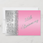 Invitation 25e anniversaire Ornate Silver Scrolls avec rose (Devant)