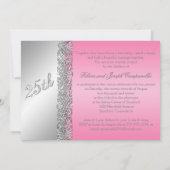 Invitation 25e Anniversaire Orné Argent Boucles avec Rose (Dos)