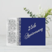 Invitation 25e Anniversaire Orné Argent Rouleaux avec Marine (Debout devant)