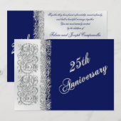 Invitation 25e Anniversaire Orné Argent Rouleaux avec Marine (Devant / Derrière)