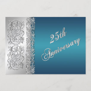 Invitation 25e Anniversaire Orné de Rouleaux d'Argent avec Tu