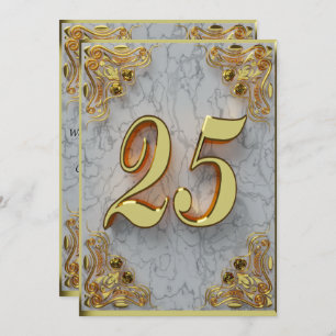 Invitation 25e anniversaire Regal Gold Marble Salutation ou