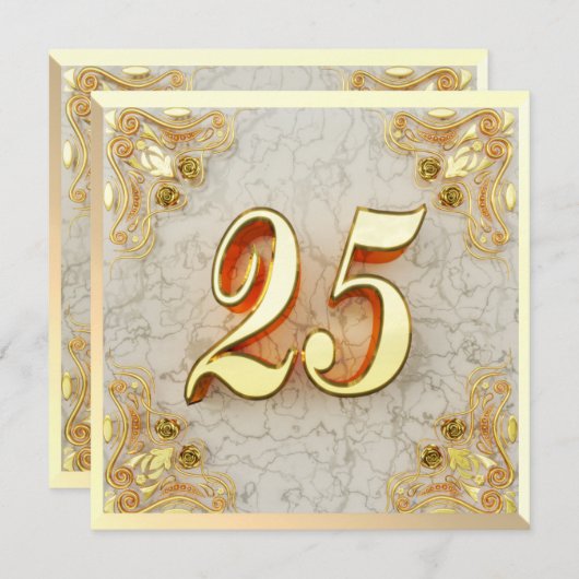 Invitation 25e anniversaire Regal Gold Marble Salutation ou (Devant / Derrière)