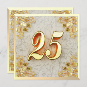 Invitation 25e anniversaire Regal Gold Marble Salutation ou