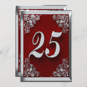 Invitation 25e anniversaire Regal Silver Red Greeting ou