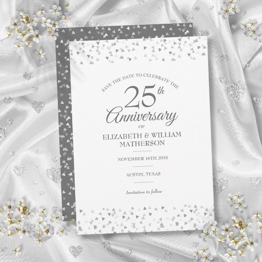 Invitation 25e anniversaire Sauvez la date Coeurs d'argent