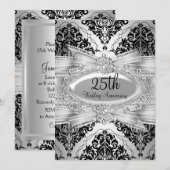 Invitation 25e anniversaire Silver Black Damask &  (Devant / Derrière)