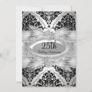 Invitation 25e anniversaire Silver Black Damask &