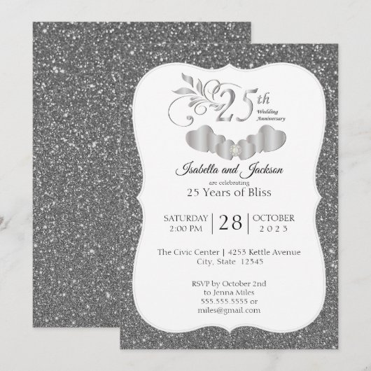 Invitation 25e Anniversaire Silver Glitter (Devant / Derrière)