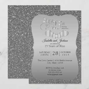 Invitation 25e Anniversaire Silver Glitter