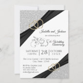 Invitation 25e anniversaire Silver Glitter et Gold Heart (Devant)