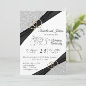 Invitation 25e anniversaire Silver Glitter et Gold Heart (Debout devant)