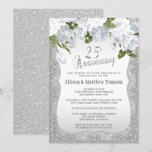 Invitation 25e Anniversaire Silver Glitter   Texte DIY