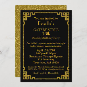 Invitation 25e anniversaire, style Gatsby, noir & or