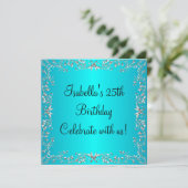Invitation 25e anniversaire Turquoise & Silver Floral Metal (Debout devant)