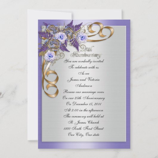 Invitation 25e anniversaire vow renouveau élégant floral (Devant)