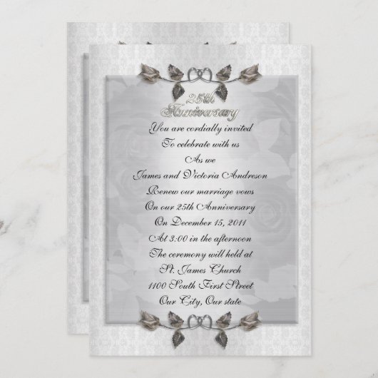 Invitation 25e anniversaire Vow renouvellement argent rose fo (Devant / Derrière)
