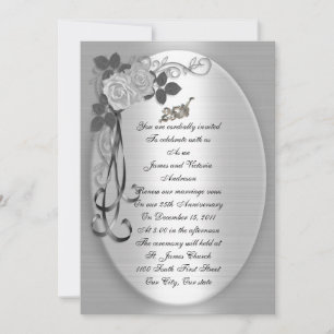Invitation 25e anniversaire Vow renouvellement roses blanches