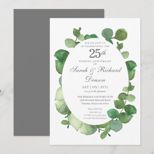 Invitation 25e Eucalyptus Bohème de l'anniversaire de mariage (Devant / Derrière)