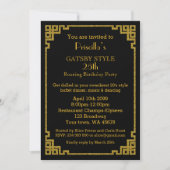 Invitation 25e, fête d'anniversaire, style Gatsby, noir & or (Devant)