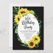 Invitation 25e fête d'anniversaire tournesol | Floral d'Eucal (Devant)