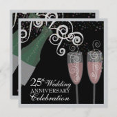 Invitation 25e fête de champagne pétillant d'anniversaire d'a (Devant / Derrière)