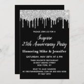 Invitation 25e Fête des Surprises Noires et Argent (Devant / Derrière)