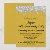 Invitation 25e Gold Black Silver Surprise Anniversaire Party (Devant / Derrière)