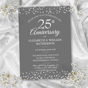 Invitation 25e mariage Anniversaire Coeurs d'argent Confetti