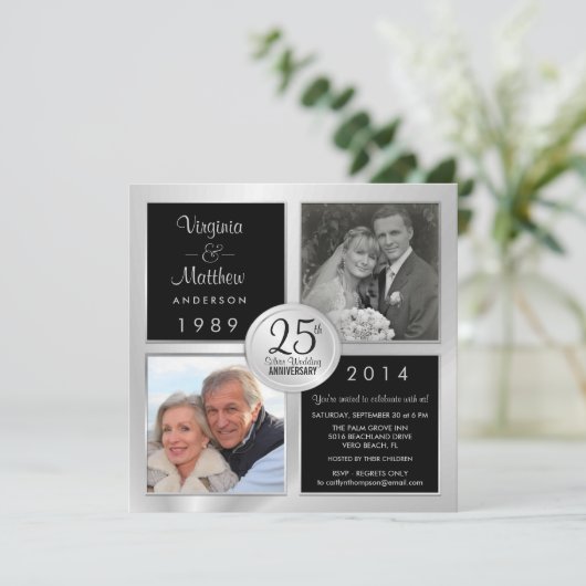 Invitation 25e Noces d'argent avec des photos d'hier et d'auj (Debout devant)