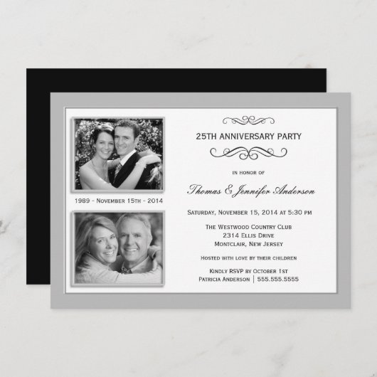 Invitation 25e Noces d'Argent Photo Passé & Présent (Devant / Derrière)