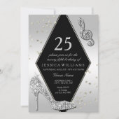 Invitation 25ème anniversaire d'argent étincelant élégant (Devant)